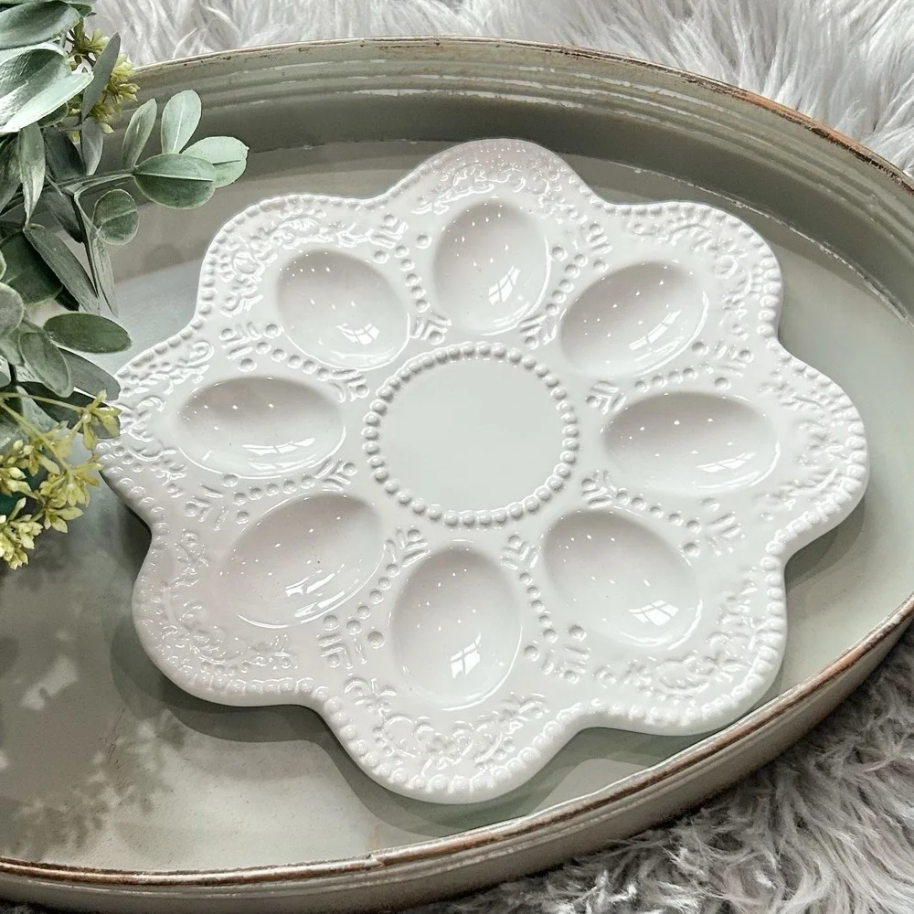 Ashland Deviled Egg Plate White Ceramic Serving Tray Floral‎